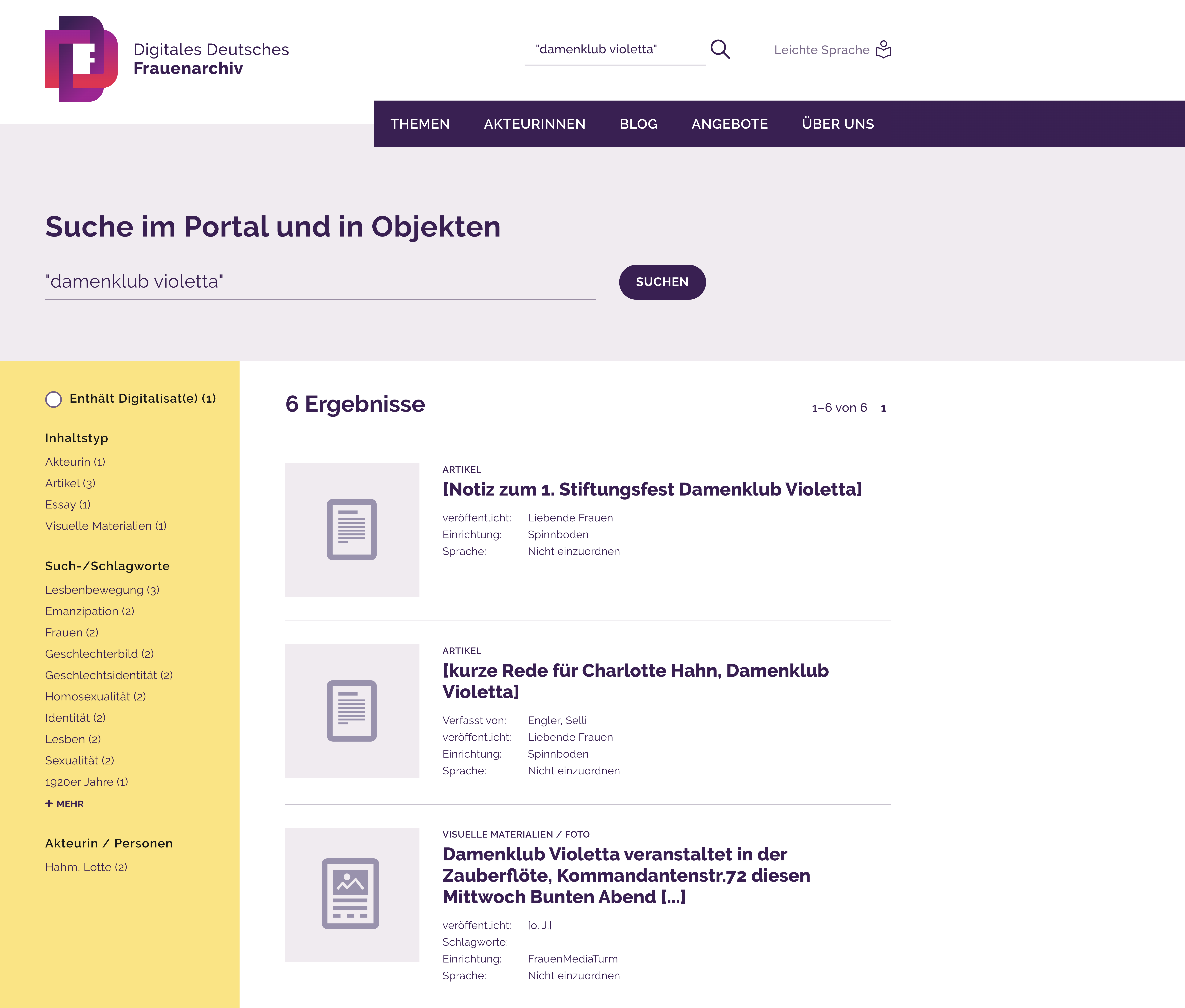 Suchergebnisse über Digitales Deutsches Frauenarchiv