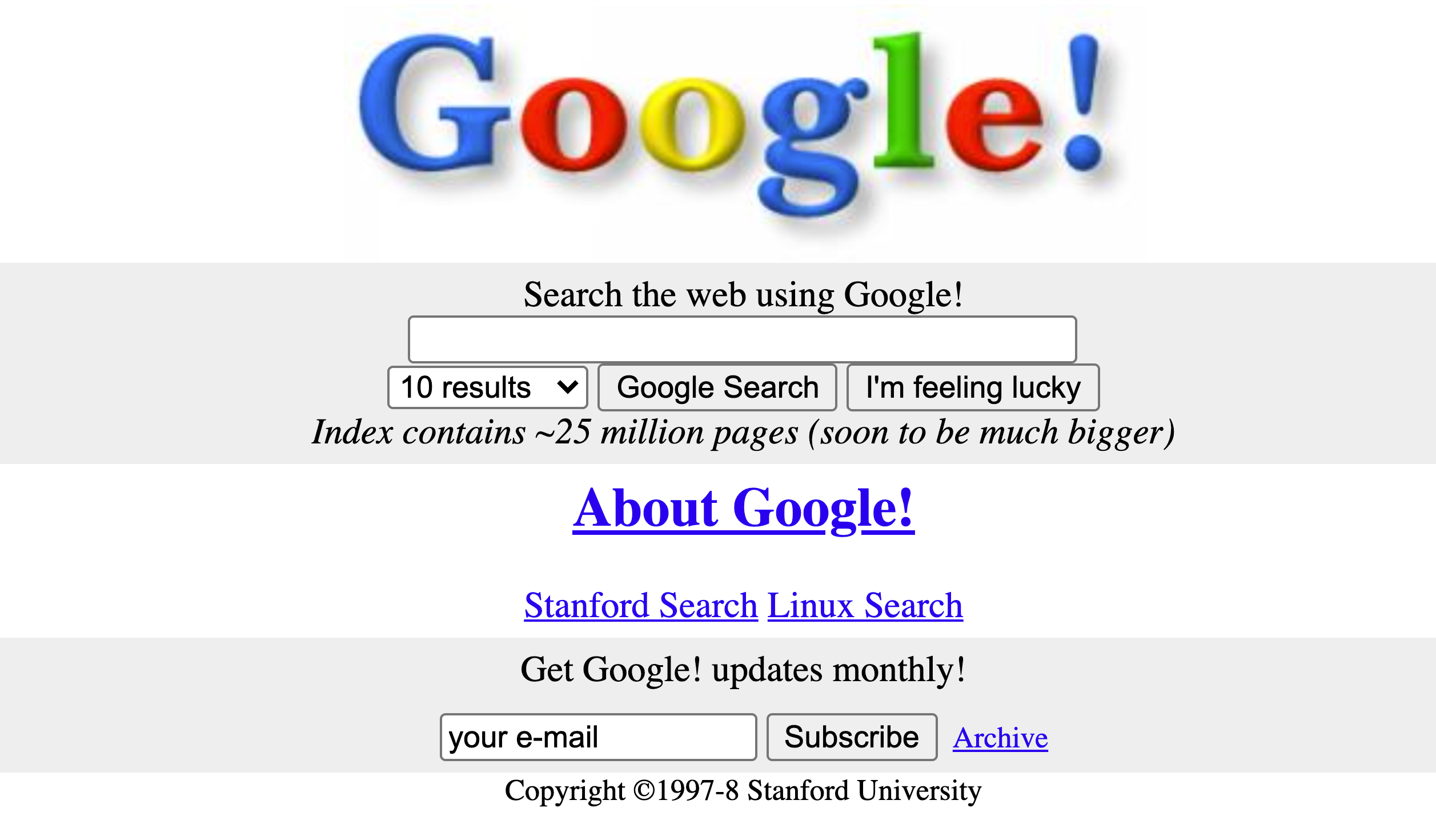 Google homepage in 1998