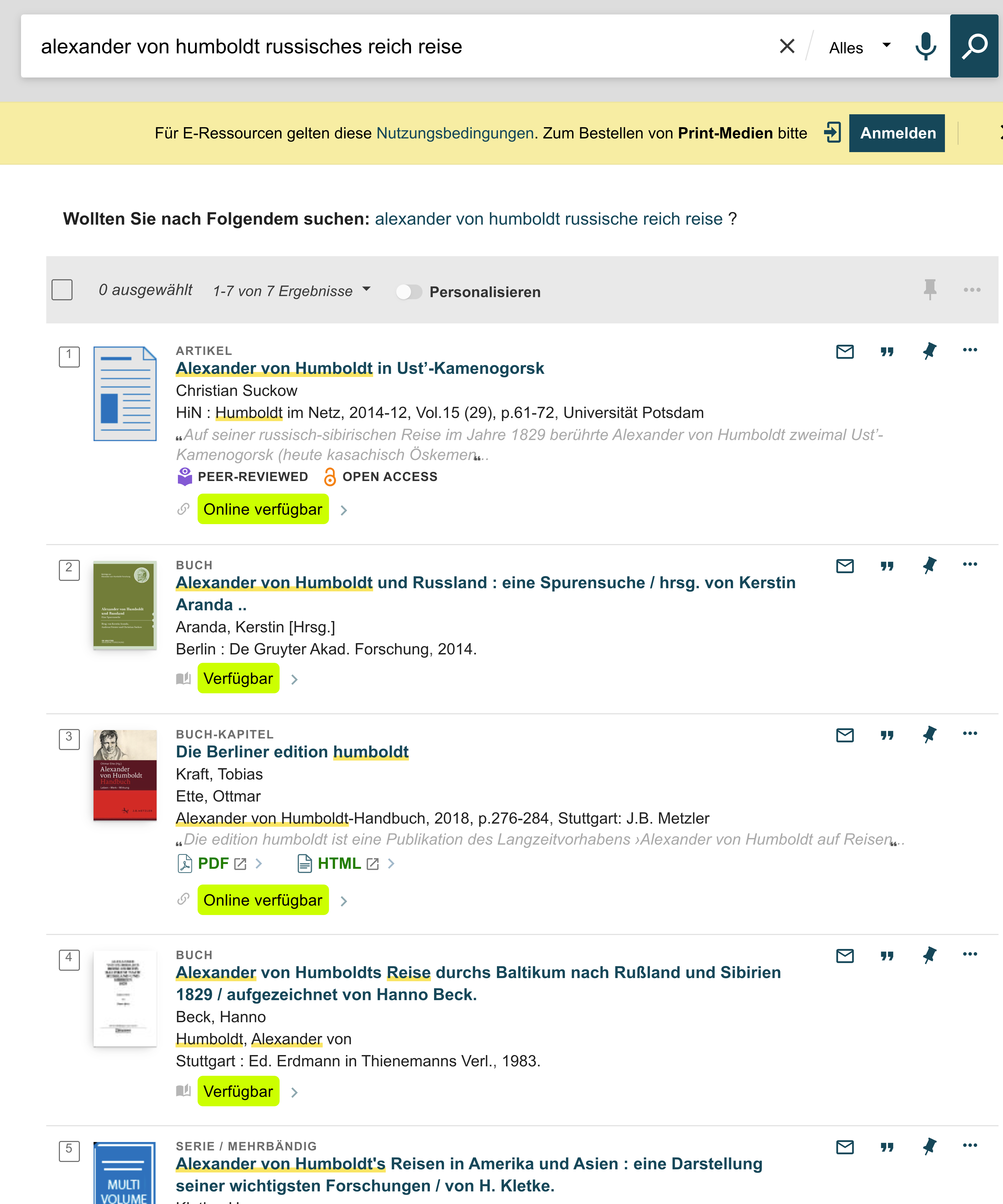 Suchergebnisse zu 'alexander von humboldt russisches reich' im Bibliothekskatalog Primo