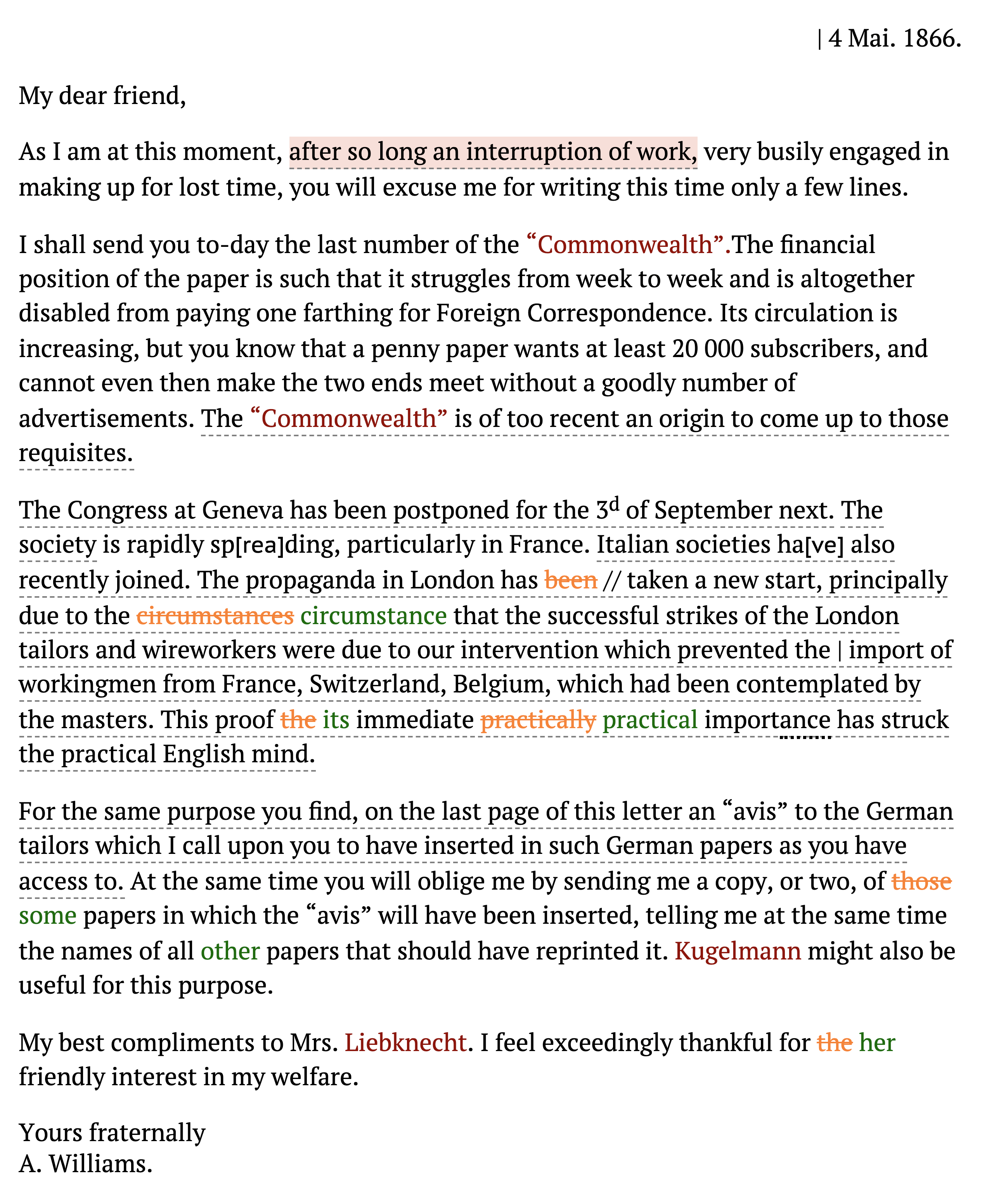 Brief aus der Korrspondenz von Karl Marx