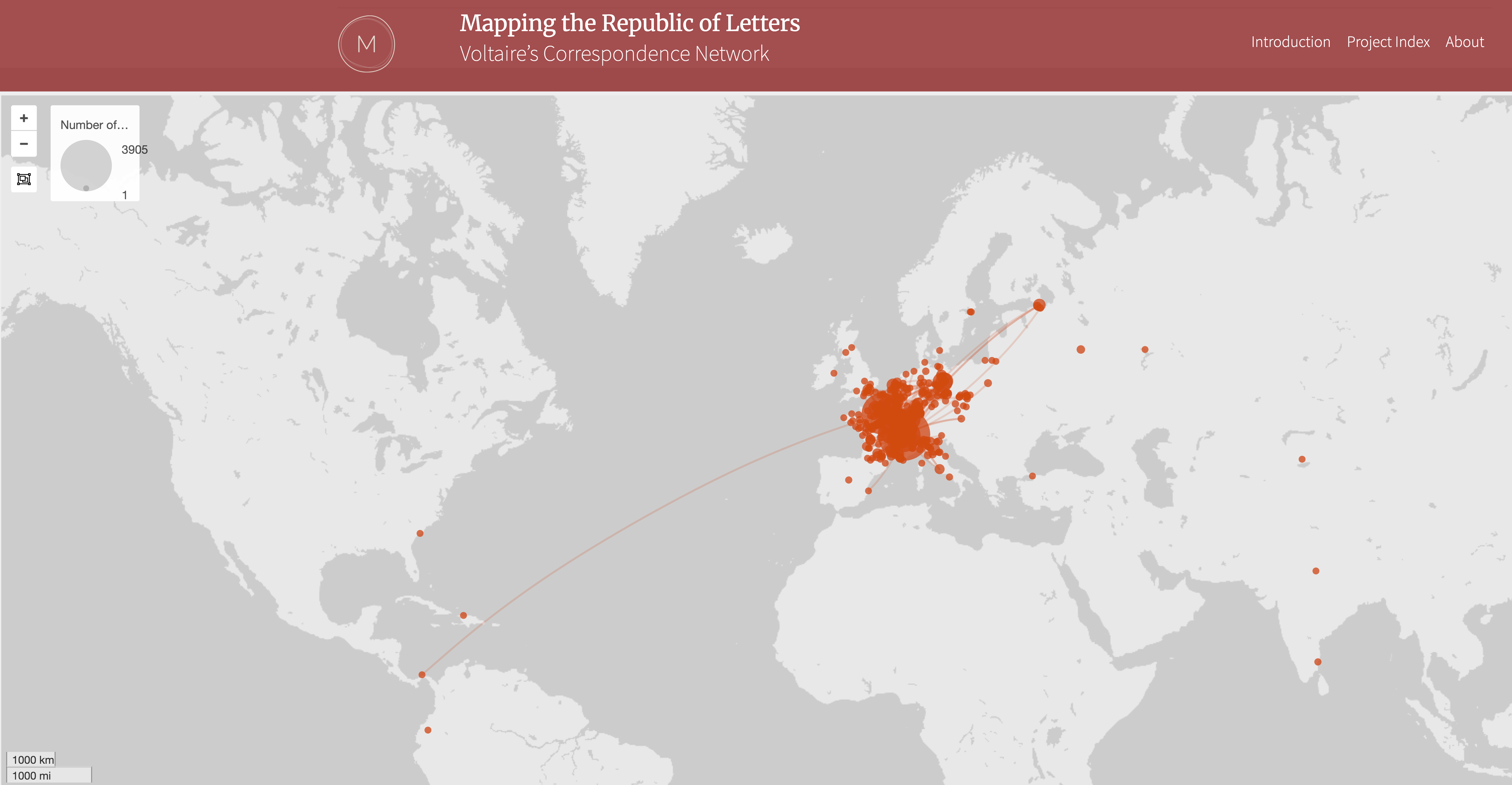 Visualisierung von Voltaire's Korrespondenznetzwerk