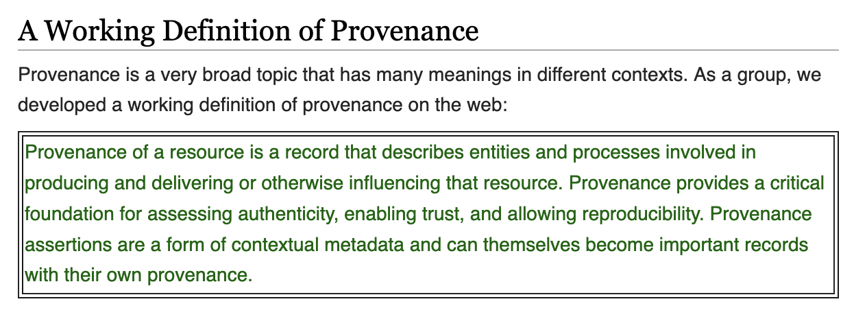 W3C Definition of Provenance